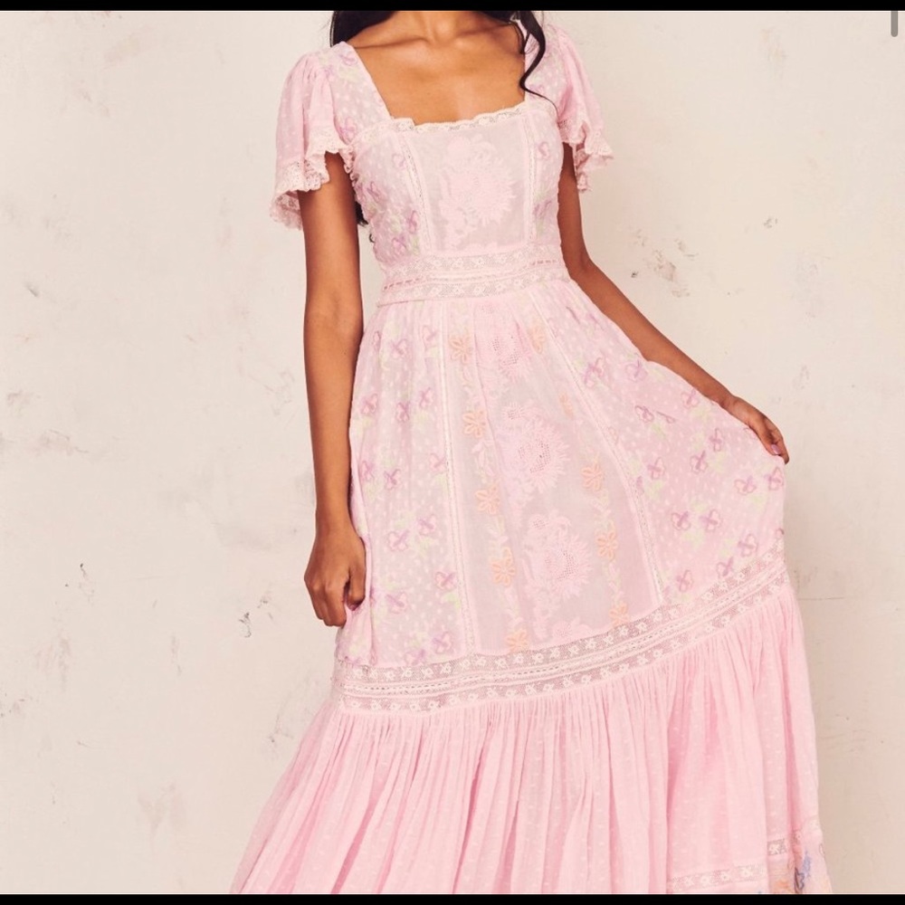 ISO- Loveshackfancy norma dress in pink tulip with colorful embroidery size 10